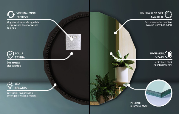 LED polygonal spegel 80x80 cm