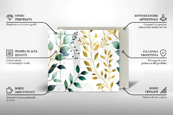 Skydd för induktionsspis unik Gröna och guldiga blad