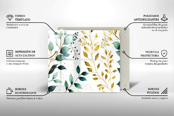 Skydd för induktionsspis unik Gröna och guldiga blad