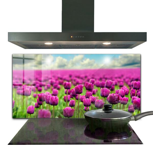Stänkskydd kök Fält av rosa tulpaner äng