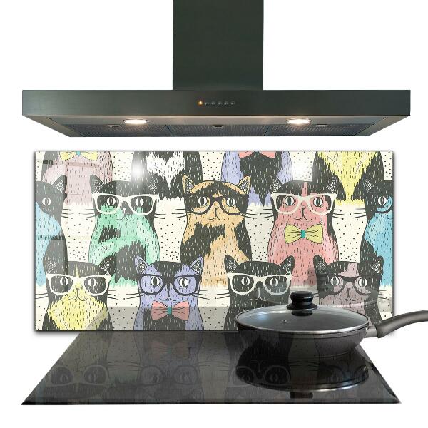 Stänkskydd kök Cat Hipster Rolig Illustration