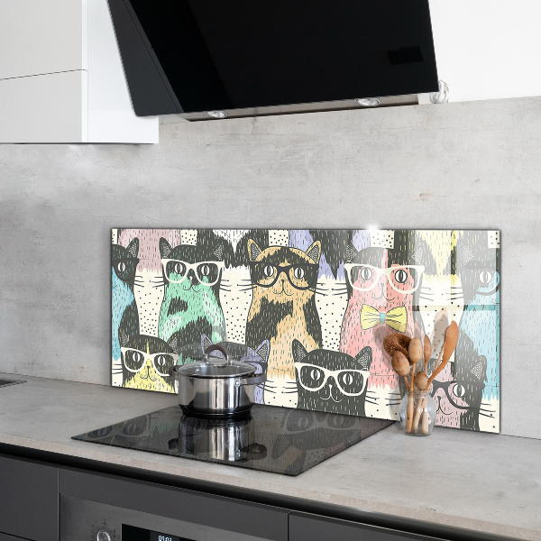 Stänkskydd kök Cat Hipster Rolig Illustration