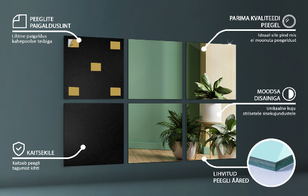 Fyrkantiga spegelplattor 6 st 20x20 cm