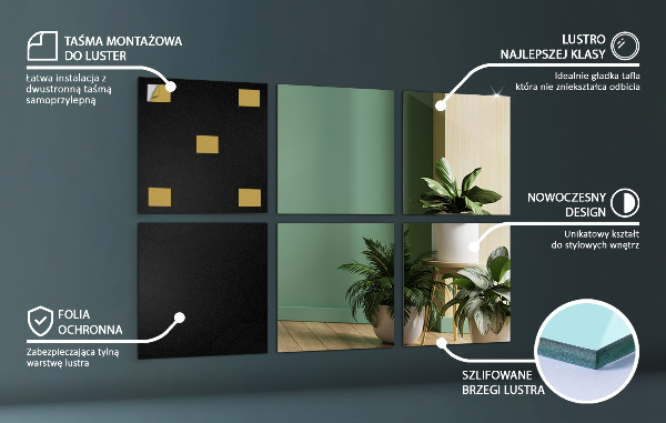 Fyrkantiga spegelplattor 6 st 20x20 cm