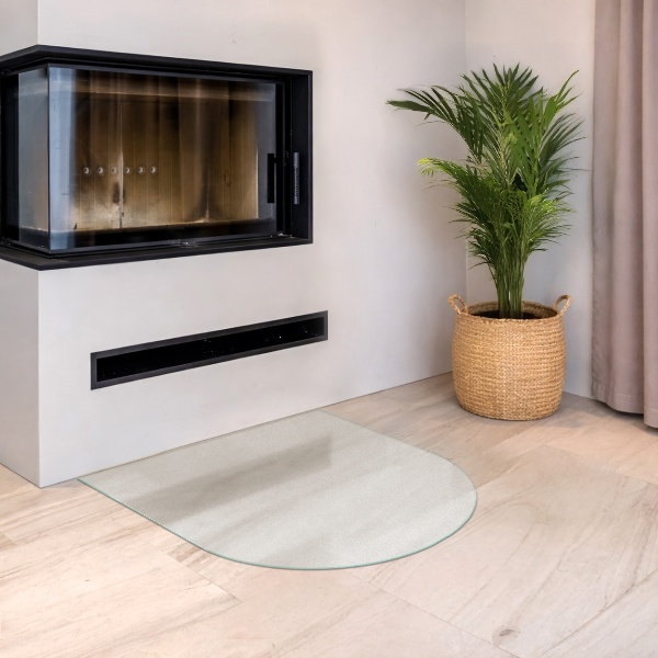 Halvoval semitransparent glasskiva för öppen spis 80x70 cm