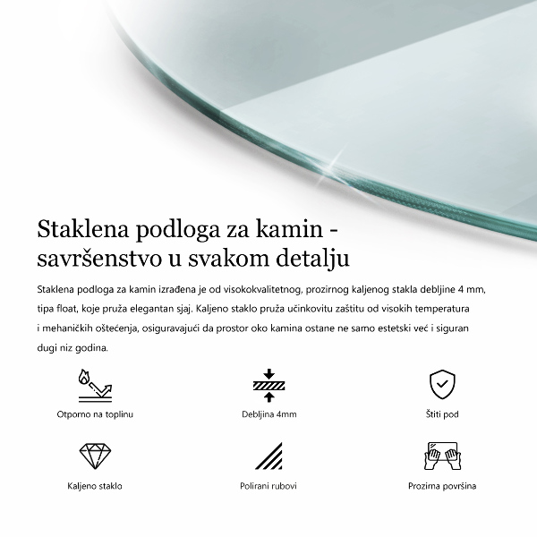 Glasskiva under braskamin fi100 cm