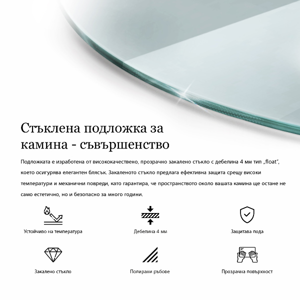 Glasskiva under braskamin fi60 cm