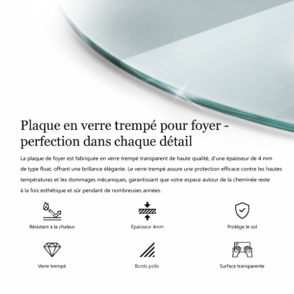 Glasskiva under braskamin fi60 cm