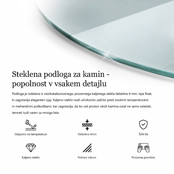 Glasskiva under braskamin fi70 cm