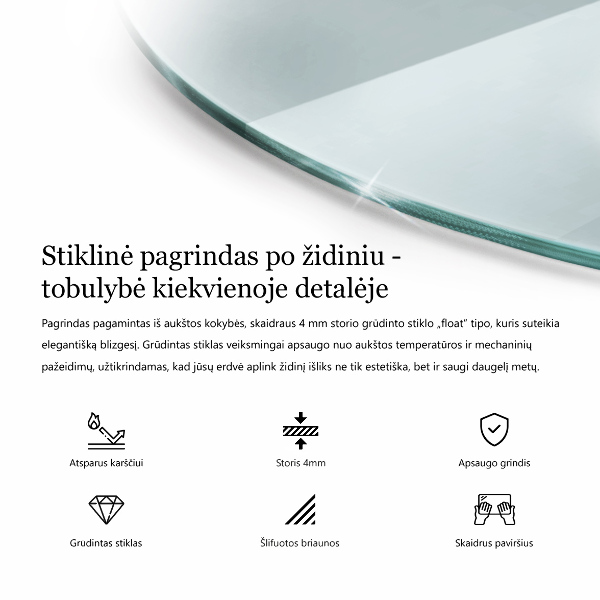 Glasskiva under braskamin fi90 cm