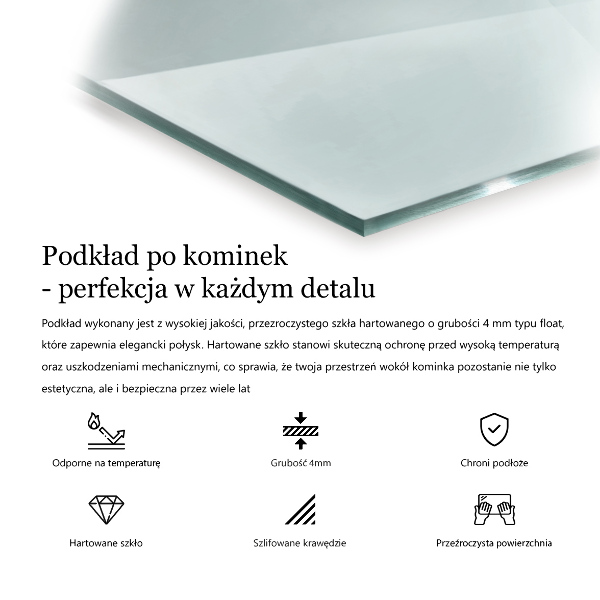 Glasskiva under kamin 100x50 cm