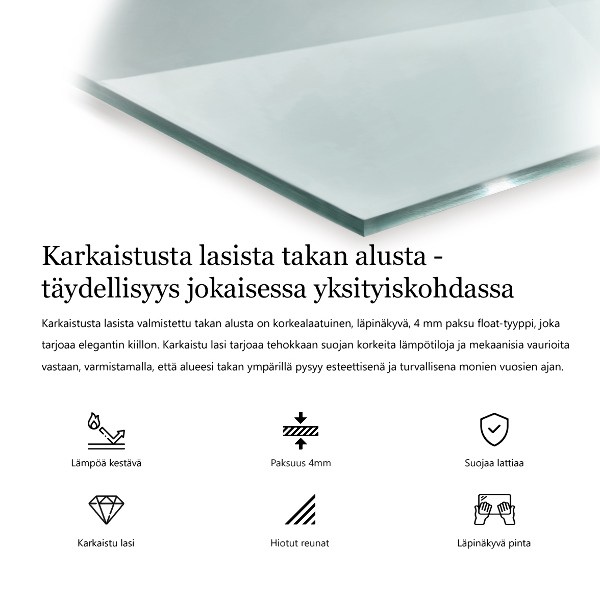 Glasskiva under kamin 125x50 cm