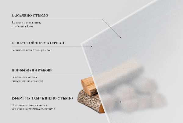 Rektangulär semitransparent glasskiva under kamin 100x50 cm