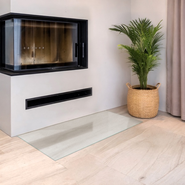 Rektangulär semitransparent glasskiva under kamin 100x50 cm
