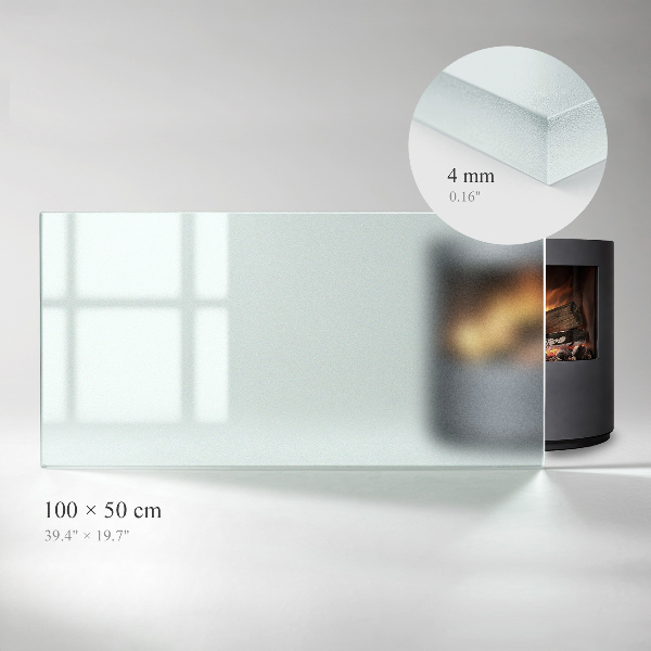 Rektangulär semitransparent glasskiva under kamin 100x50 cm