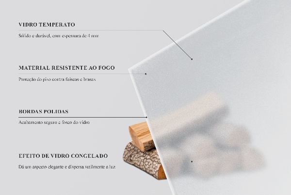 Rektangulär semitransparent glasskiva under kamin 100x50 cm