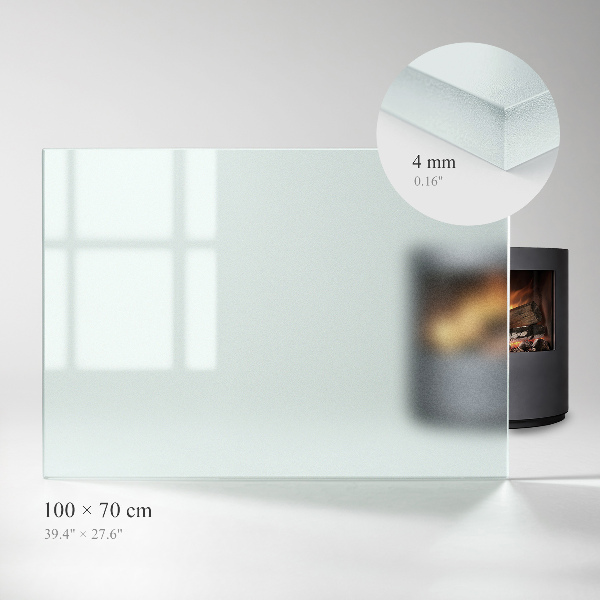 Rektangulär semitransparent glasskiva under kamin 100x70 cm