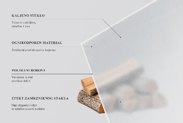 Rektangulär semitransparent glasskiva under kamin 120x60 cm