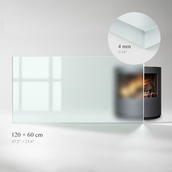 Rektangulär semitransparent glasskiva under kamin 120x60 cm