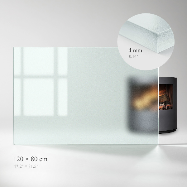 Rektangulär semitransparent glasskiva under kamin 120x80 cm