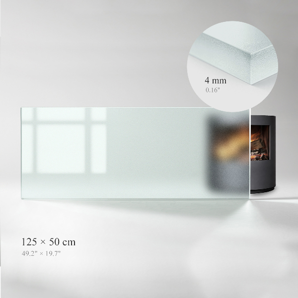 Rektangulär semitransparent glasskiva under kamin 125x50 cm