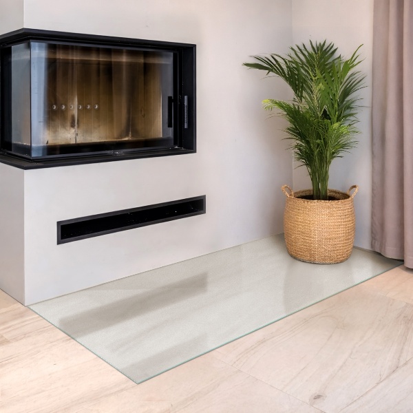 Rektangulär semitransparent glasskiva under kamin 140x70 cm