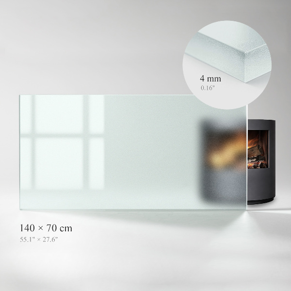 Rektangulär semitransparent glasskiva under kamin 140x70 cm