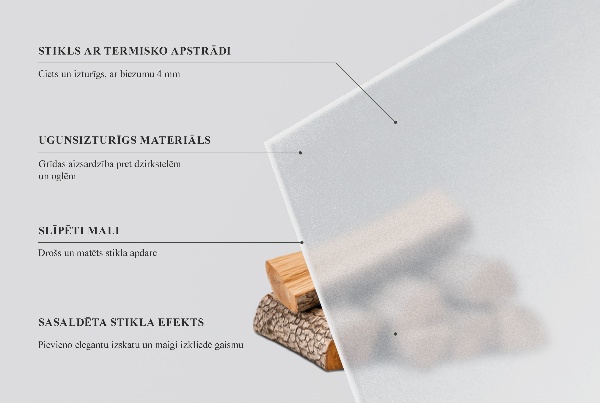 Rektangulär semitransparent glasskiva under kamin 60x40 cm