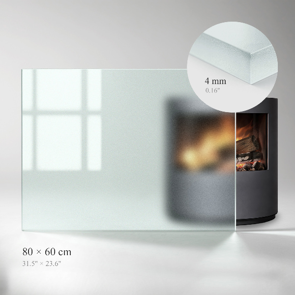 Rektangulär semitransparent glasskiva under kamin 80x60 cm