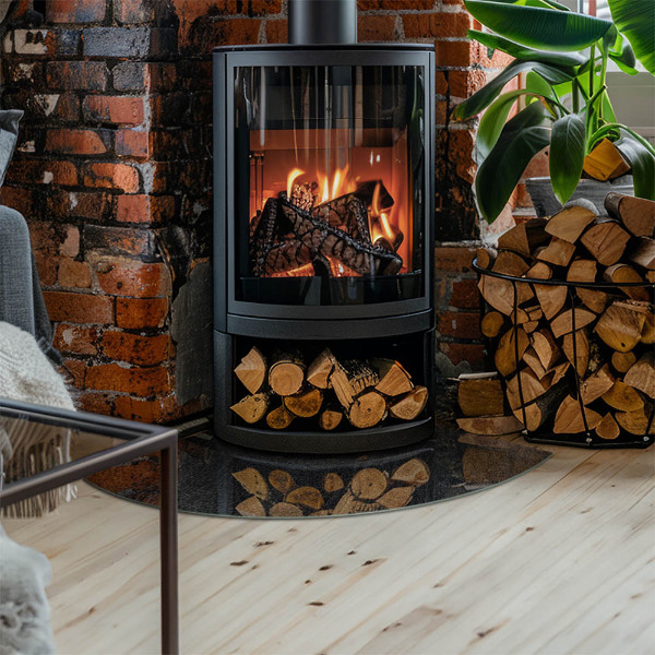 Fjärdedelscirkel glasskiva under kamin Naturlig stenstruktur