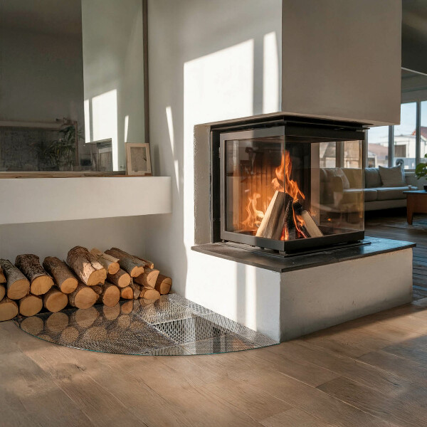 Fjärdedelscirkel glasskiva under braskamin Mönster av perforerad plåt