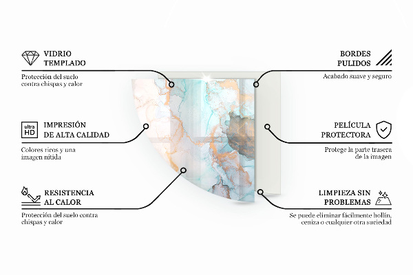 Fjärdedelscirkel glasskiva framför öppen spis Träplank med årringar
