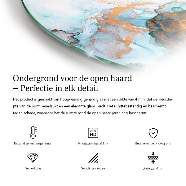 Fjärdedelscirkel glasskiva under kamin Geometri med trä