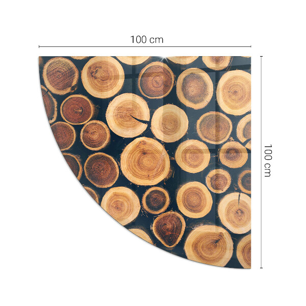 Fjärdedelscirkel glasskiva under kamin Låda med sågat trä