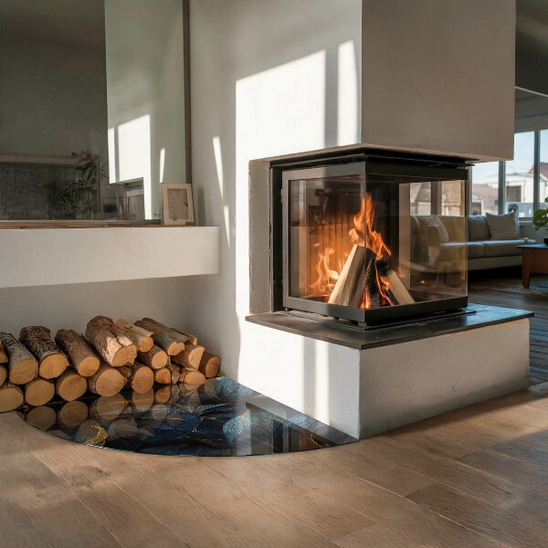 Fjärdedelscirkel glasskiva under braskamin Eleganta blad i textur