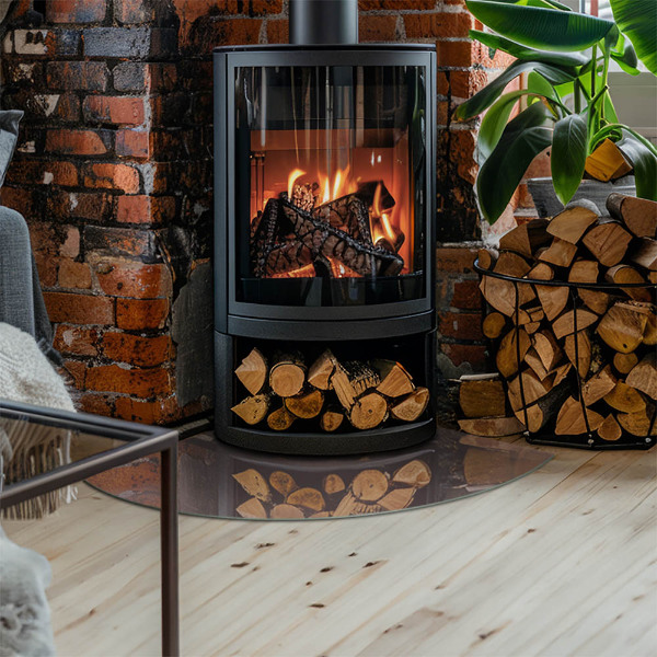 Fjärdedelscirkel glasskiva framför öppen spis Färg Beige