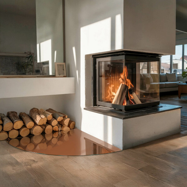 Fjärdedelscirkel glasskiva framför öppen spis Färg Brun