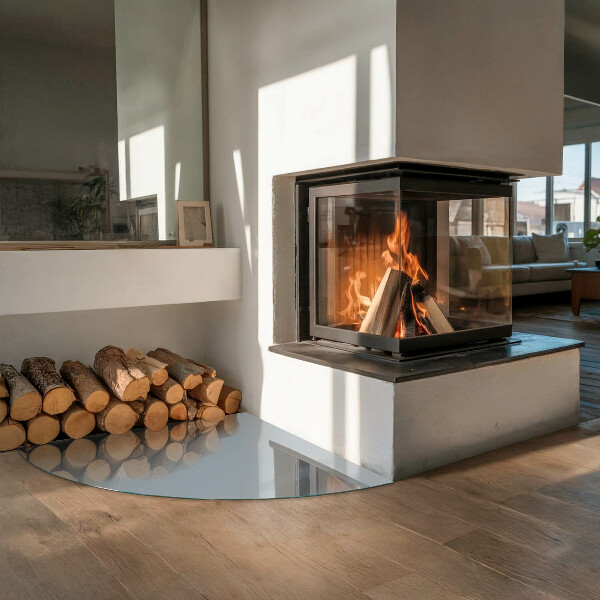 Fjärdedelscirkel glasskiva under kamin Färg Grå