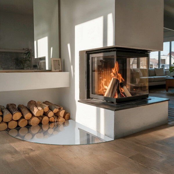 Fjärdedelscirkel glasskiva framför öppen spis Färg Grå