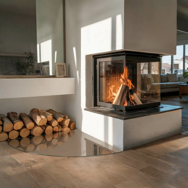 Fjärdedelscirkel glasskiva under kamin Färg Brun