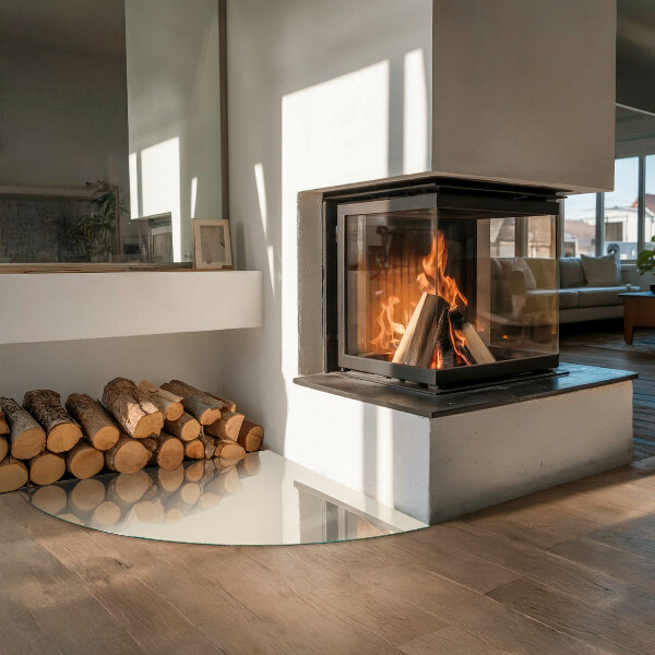 Fjärdedelscirkel glasskiva under braskamin Färg Beige