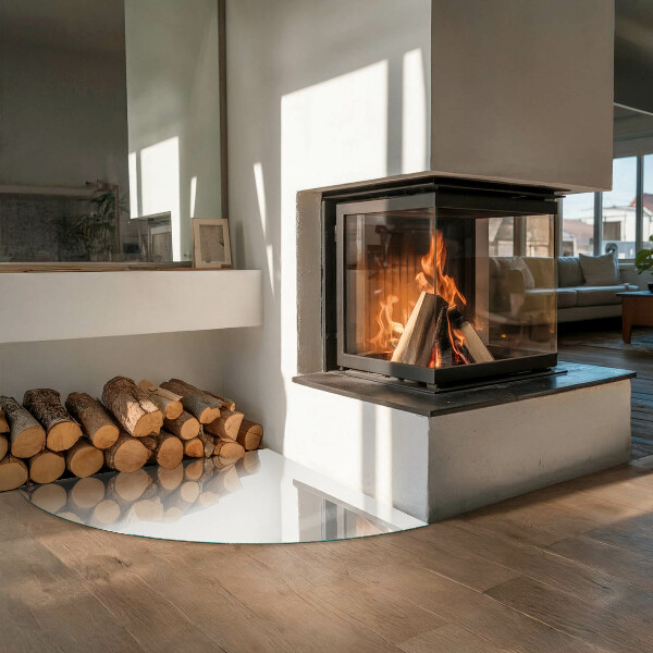 Fjärdedelscirkel glasskiva under kamin Färg Elfenben