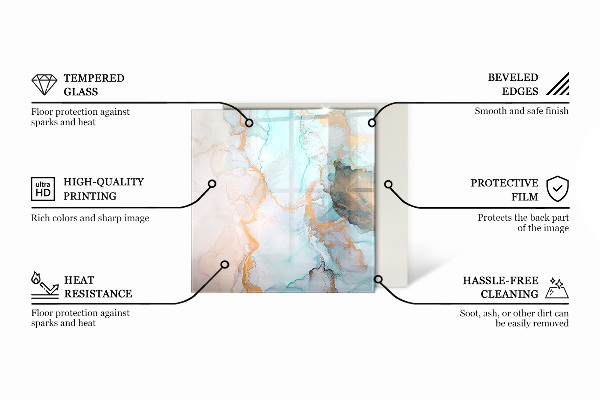 Kvadratisk glasskiva framför öppen spis Naturligt stenmönster