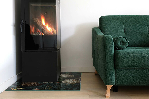 Kvadratisk glasskiva under kamin Blommönster med fjärilar