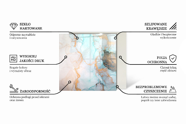 Kvadratisk glasskiva under braskamin Delikat marmormönster
