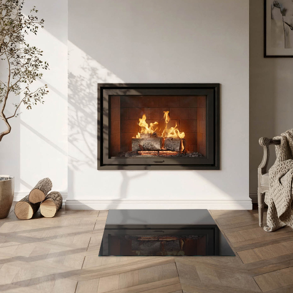 Kvadratisk glasskiva under braskamin Färg Svart