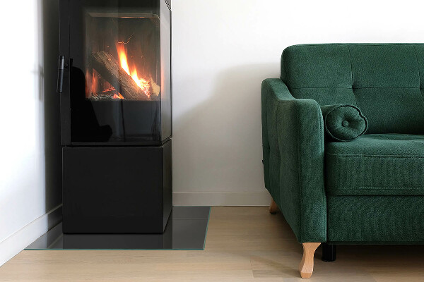 Kvadratisk glasskiva under kamin Färg Gråbrun