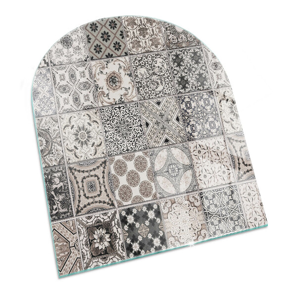 Halvoval glasskiva för öppen spis Mönster av dekorativa kakelplattor