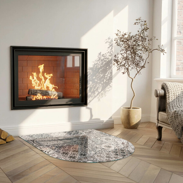 Halvoval glasskiva för öppen spis Mönster av dekorativa kakelplattor