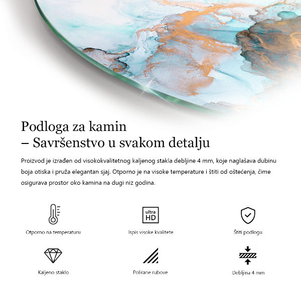 Halvoval glasskiva framför öppen spis Mönster med små former